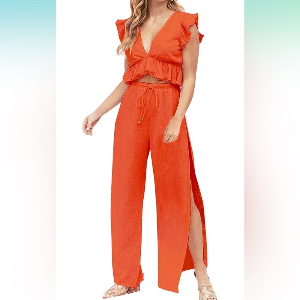 Breezy Ruffled Crop Top & Pant Set